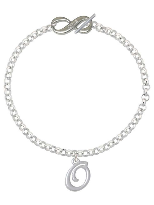 Silver Plated Small Gelato Script Initial - O - Custom Engraved Infinity Toggle Bracelet: Personalized Jewelry Gift - Names, Initials, Dates, Bible Verses