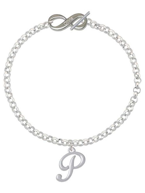 Silver Plated Small Gelato Script Initial - P - Custom Engraved Infinity Toggle Bracelet: Personalized Jewelry Gift - Names, Initials, Dates, Bible Verses