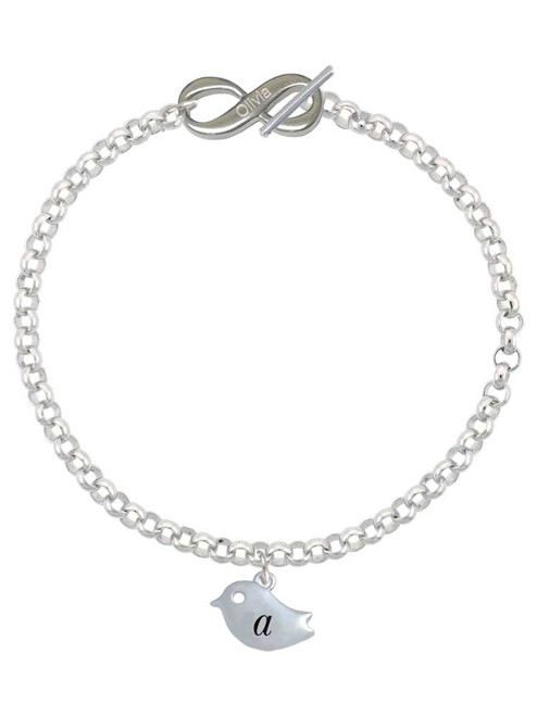 Silver Plated Little Bird Initial - A - Custom Engraved Infinity Toggle Bracelet: Personalized Jewelry Gift - Names, Initials, Dates, Bible Verses