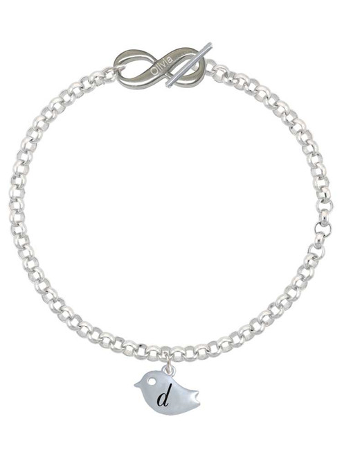 Silver Plated Little Bird Initial - D - Custom Engraved Infinity Toggle Bracelet: Personalized Jewelry Gift - Names, Initials, Dates, Bible Verses
