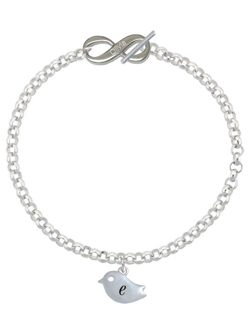 Silver Plated Little Bird Initial - E - Custom Engraved Infinity Toggle Bracelet: Personalized Jewelry Gift - Names, Initials, Dates, Bible Verses