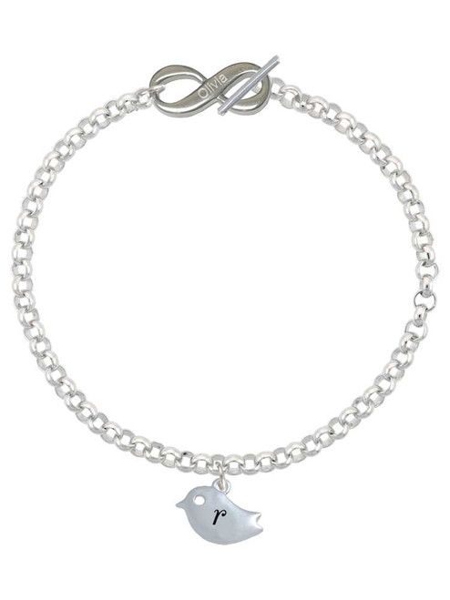 Silver Plated Little Bird Initial - R - Custom Engraved Infinity Toggle Bracelet: Personalized Jewelry Gift - Names, Initials, Dates, Bible Verses