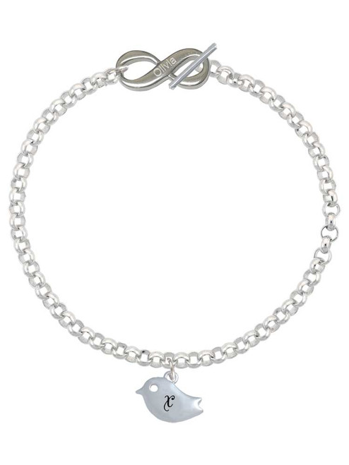 Silver Plated Little Bird Initial - X - Custom Engraved Infinity Toggle Bracelet: Personalized Jewelry Gift - Names, Initials, Dates, Bible Verses