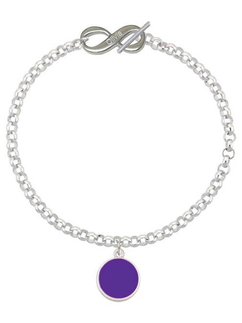 Silver Plated Small Purple Enamel Disc - Custom Engraved Infinity Toggle Bracelet: Personalized Jewelry Gift - Names, Initials, Dates, Bible Verses