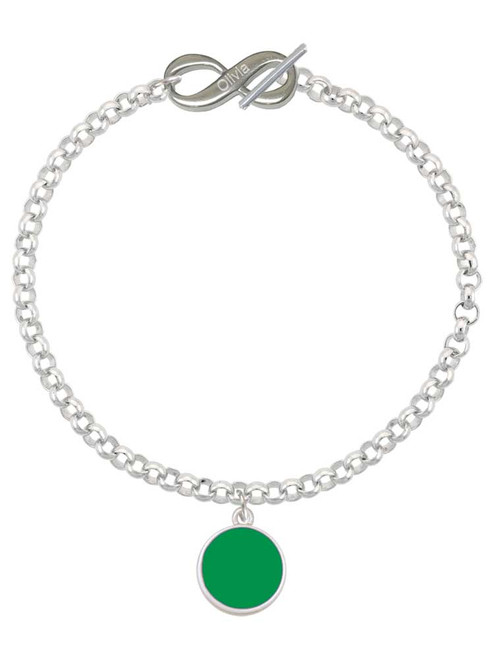 Silver Plated Small Green Enamel Disc - Custom Engraved Infinity Toggle Bracelet: Personalized Jewelry Gift - Names, Initials, Dates, Bible Verses