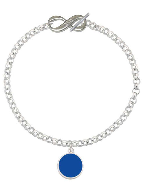 Silver Plated Small Navy Blue Enamel Disc - Custom Engraved Infinity Toggle Bracelet: Personalized Jewelry Gift - Names, Initials, Dates, Bible Verses
