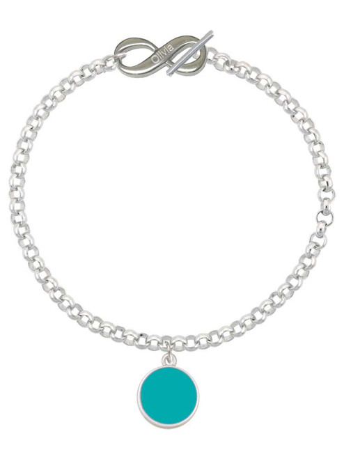 Silver Plated Small Teal Enamel Disc - Custom Engraved Infinity Toggle Bracelet: Personalized Jewelry Gift - Names, Initials, Dates, Bible Verses