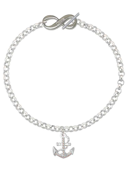 Silver Plated AB Crystal Anchor - Custom Engraved Infinity Toggle Bracelet: Personalized Jewelry Gift - Names, Initials, Dates, Bible Verses