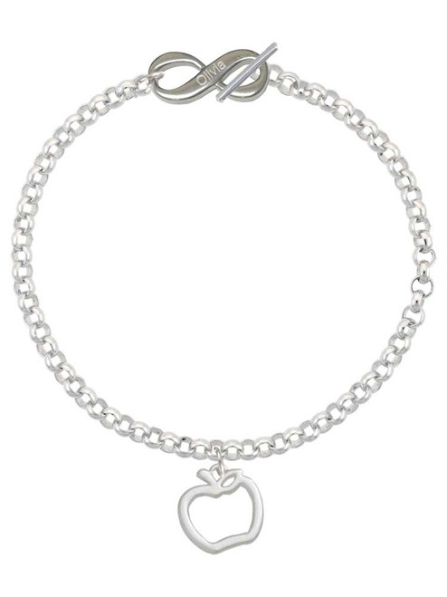 Silver Plated Apple Outline - Custom Engraved Infinity Toggle Bracelet: Personalized Jewelry Gift - Names, Initials, Dates, Bible Verses