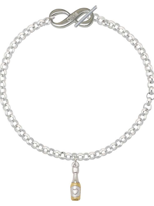 Two-tone Champagne Bottle - Custom Engraved Infinity Toggle Bracelet: Personalized Jewelry Gift - Names, Initials, Dates, Bible Verses