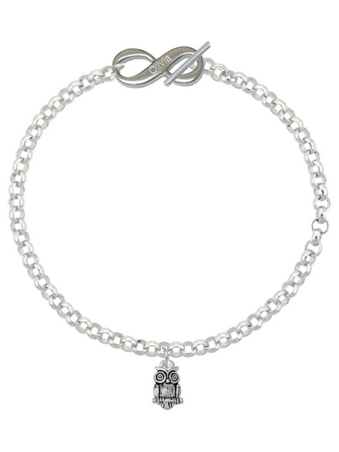 Silver Plated Mini Owl - Custom Engraved Infinity Toggle Bracelet: Personalized Jewelry Gift - Names, Initials, Dates, Bible Verses