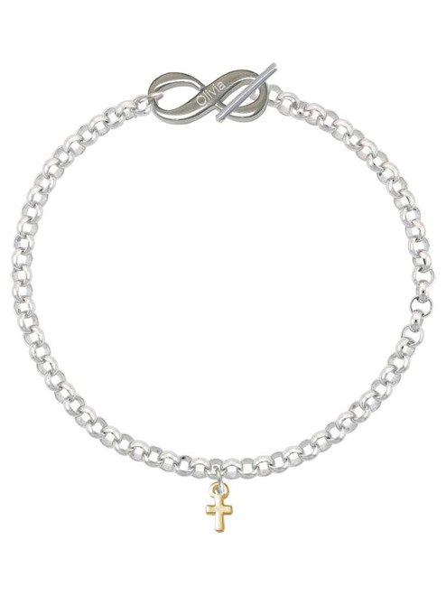 Gold-tone Super Mini Simple Cross - Custom Engraved Infinity Toggle Bracelet: Personalized Jewelry Gift - Names, Initials, Dates, Bible Verses