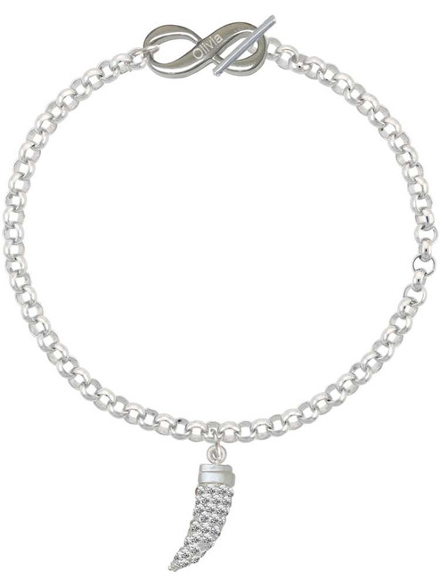 Silver Plated Large Crystal Tooth - Custom Engraved Infinity Toggle Bracelet: Personalized Jewelry Gift - Names, Initials, Dates, Bible Verses