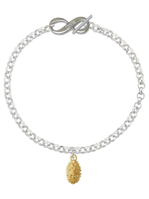 Gold-tone Pine Cone - Custom Engraved Infinity Toggle Bracelet: Personalized Jewelry Gift - Names, Initials, Dates, Bible Verses