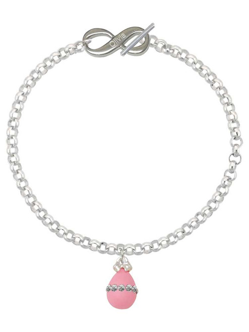 Pink Easter Egg with Clear Crystal Band - Custom Engraved Infinity Toggle Bracelet: Personalized Jewelry Gift - Names, Initials, Dates, Bible Verses