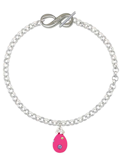 Hot Pink Easter Egg with Color Crystal Dots - Custom Engraved Infinity Toggle Bracelet: Personalized Jewelry Gift - Names, Initials, Dates, Bible Verses
