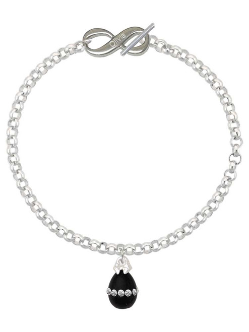 Black Easter Egg with Clear Crystal Band - Custom Engraved Infinity Toggle Bracelet: Personalized Jewelry Gift - Names, Initials, Dates, Bible Verses