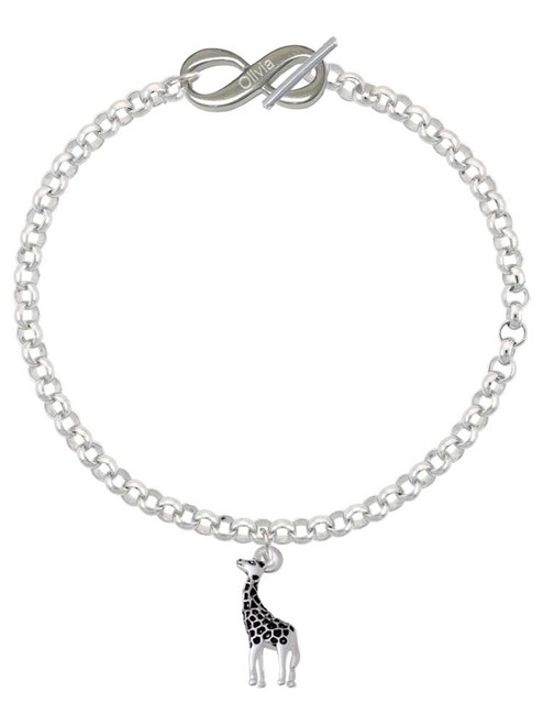 Silver Plated Antiqued Giraffe - Custom Engraved Infinity Toggle Bracelet: Personalized Jewelry Gift - Names, Initials, Dates, Bible Verses