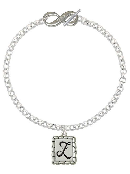 Silver Plated Pebble Border Initial - Z - Custom Engraved Infinity Toggle Bracelet: Personalized Jewelry Gift - Names, Initials, Dates, Bible Verses