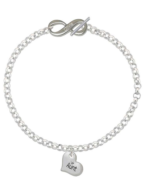 Silver Plated Small ''Aunt'' Heart with Clear Crystal - Custom Engraved Infinity Toggle Bracelet: Personalized Jewelry Gift - Names, Initials, Dates, Bible Verses