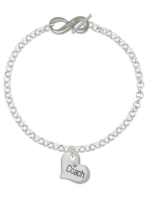 Silver Plated Large ''Coach'' Heart - Custom Engraved Infinity Toggle Bracelet: Personalized Jewelry Gift - Names, Initials, Dates, Bible Verses