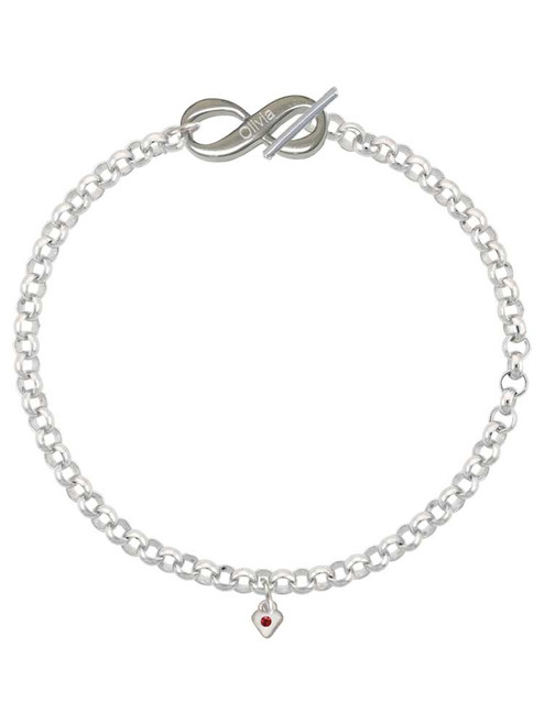 Silver Plated Mini January - Maroon Crystal Heart - Custom Engraved Infinity Toggle Bracelet: Personalized Jewelry Gift - Names, Initials, Dates, Bible Verses