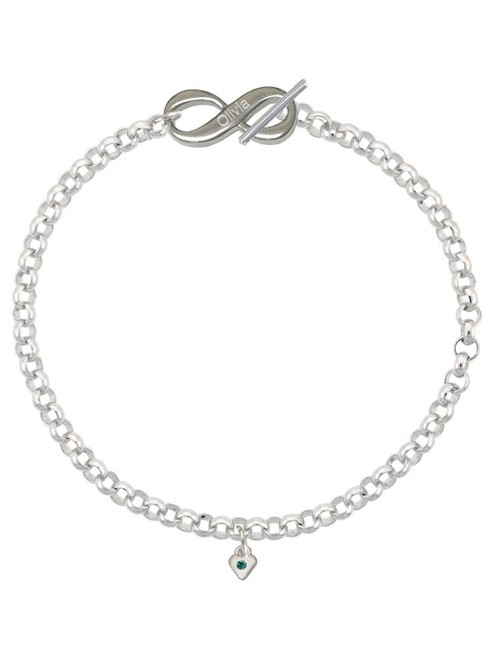 Silver Plated Mini December - Teal Crystal Heart - Custom Engraved Infinity Toggle Bracelet: Personalized Jewelry Gift - Names, Initials, Dates, Bible Verses