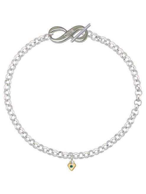 Gold-tone Mini Teal Crystal Heart - Custom Engraved Infinity Toggle Bracelet: Personalized Jewelry Gift - Names, Initials, Dates, Bible Verses