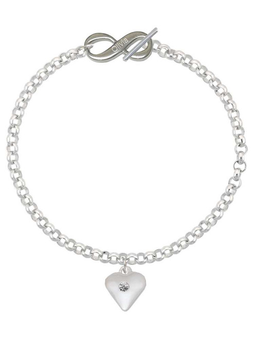 Silver Plated Large April - Clear Crystal Heart - Custom Engraved Infinity Toggle Bracelet: Personalized Jewelry Gift - Names, Initials, Dates, Bible Verses