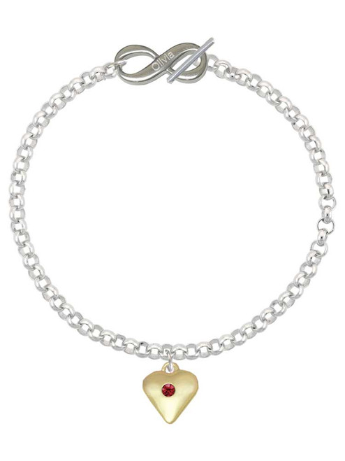 Gold-tone Large Maroon Crystal Heart - Custom Engraved Infinity Toggle Bracelet: Personalized Jewelry Gift - Names, Initials, Dates, Bible Verses