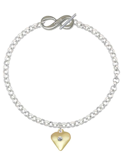 Gold-tone Large Clear Crystal Heart - Custom Engraved Infinity Toggle Bracelet: Personalized Jewelry Gift - Names, Initials, Dates, Bible Verses