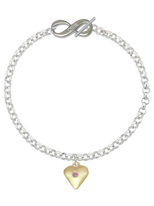 Gold-tone Large Light Pink Crystal Heart - Custom Engraved Infinity Toggle Bracelet: Personalized Jewelry Gift - Names, Initials, Dates, Bible Verses
