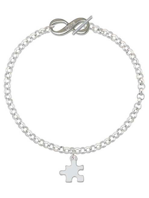 Silver Plated Puzzle Piece - Custom Engraved Infinity Toggle Bracelet: Personalized Jewelry Gift - Names, Initials, Dates, Bible Verses