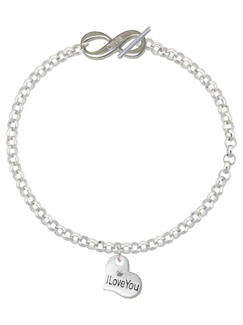 Silver Plated Small I Love You Heart - Custom Engraved Infinity Toggle Bracelet: Personalized Jewelry Gift - Names, Initials, Dates, Bible Verses