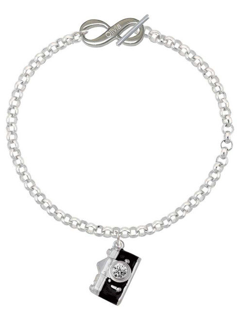 Silver Plated Black Camera - Custom Engraved Infinity Toggle Bracelet: Personalized Jewelry Gift - Names, Initials, Dates, Bible Verses