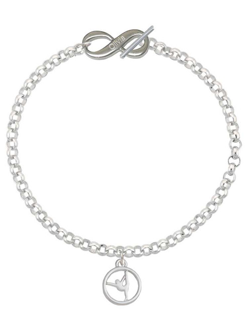Silhouette Gymnast Disc - Raised Leg Split - Custom Engraved Infinity Toggle Bracelet: Personalized Jewelry Gift - Names, Initials, Dates, Bible Verses