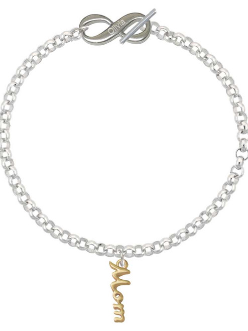 Gold-tone Small Mom Script - Custom Engraved Infinity Toggle Bracelet: Personalized Jewelry Gift - Names, Initials, Dates, Bible Verses