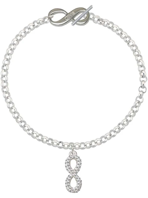 Silver Plated Crystal Infinity Sign - Custom Engraved Infinity Toggle Bracelet: Personalized Jewelry Gift - Names, Initials, Dates, Bible Verses