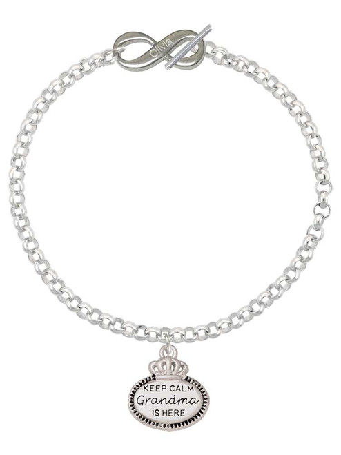 Keep Calm Grandma is Here - Custom Engraved Infinity Toggle Bracelet: Personalized Jewelry Gift - Names, Initials, Dates, Bible Verses