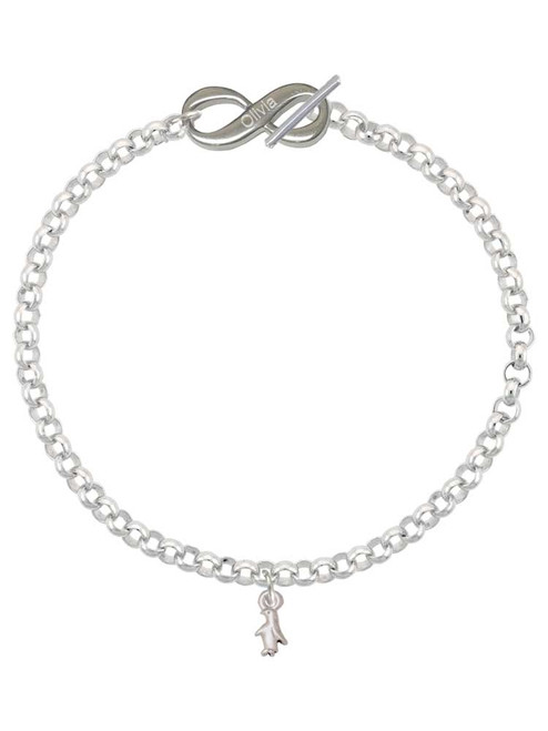 Silver Plated Mini Penguin - Custom Engraved Infinity Toggle Bracelet: Personalized Jewelry Gift - Names, Initials, Dates, Bible Verses