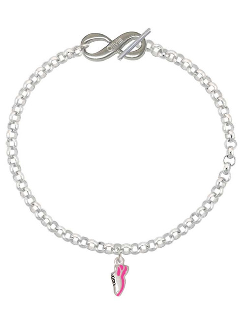 Silver Plated Mini Hot Pink Running Shoe - Custom Engraved Infinity Toggle Bracelet: Personalized Jewelry Gift - Names, Initials, Dates, Bible Verses