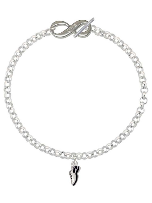 Silver Plated Mini Black Running Shoe - Custom Engraved Infinity Toggle Bracelet: Personalized Jewelry Gift - Names, Initials, Dates, Bible Verses