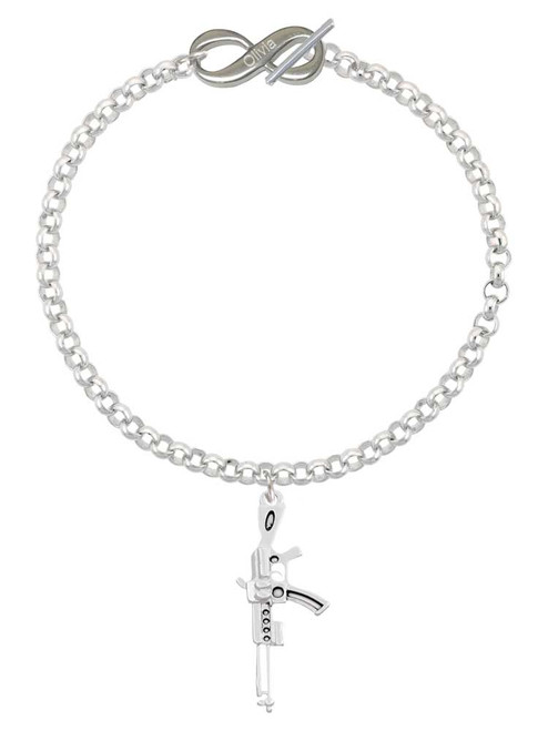Silver Plated Rifle - Custom Engraved Infinity Toggle Bracelet: Personalized Jewelry Gift - Names, Initials, Dates, Bible Verses