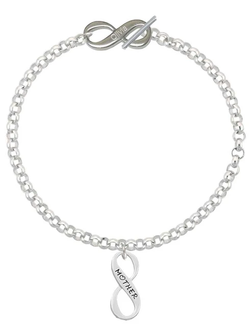 Silver Plated Mother Infinity Sign - Custom Engraved Infinity Toggle Bracelet: Personalized Jewelry Gift - Names, Initials, Dates, Bible Verses