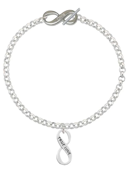 True Love Infinity Sign - Custom Engraved Infinity Toggle Bracelet: Personalized Jewelry Gift - Names, Initials, Dates, Bible Verses