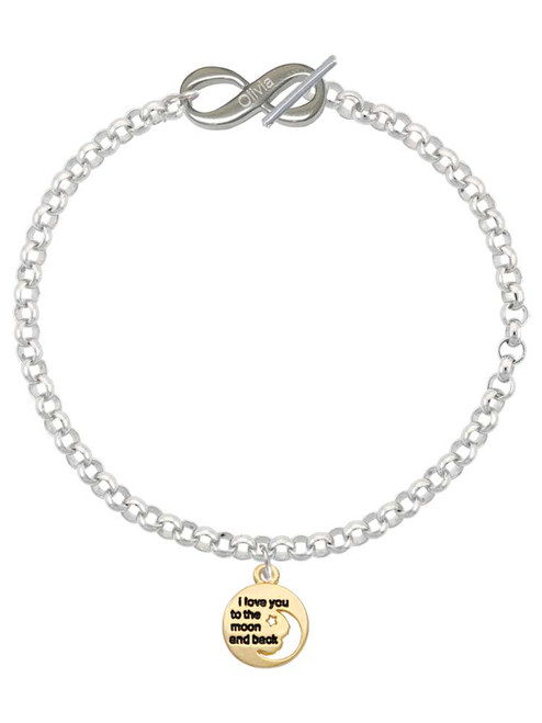 Gold-tone Small I Love You to the Moon - Custom Engraved Infinity Toggle Bracelet: Personalized Jewelry Gift - Names, Initials, Dates, Bible Verses