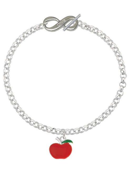 Silver Plated Small Red Apple - Custom Engraved Infinity Toggle Bracelet: Personalized Jewelry Gift - Names, Initials, Dates, Bible Verses