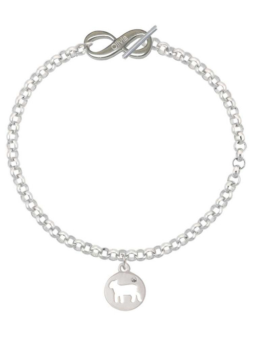 Silver Plated Lamb Silhouette - Custom Engraved Infinity Toggle Bracelet: Personalized Jewelry Gift - Names, Initials, Dates, Bible Verses