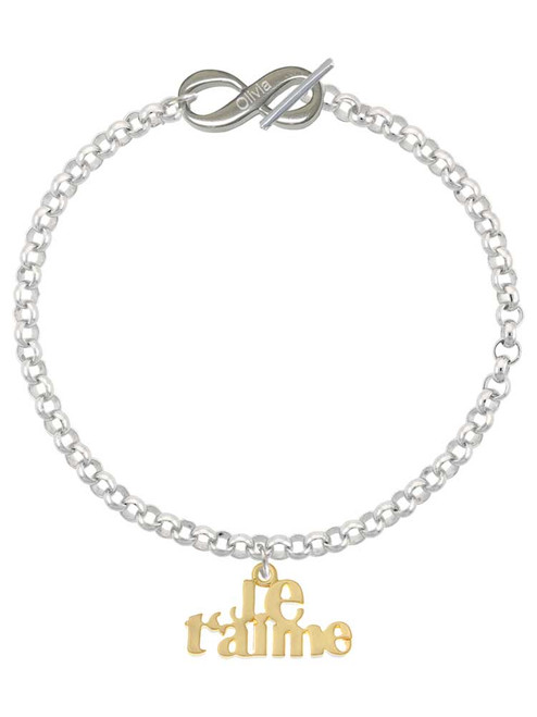 Gold-tone Large Je T'aime - Custom Engraved Infinity Toggle Bracelet: Personalized Jewelry Gift - Names, Initials, Dates, Bible Verses