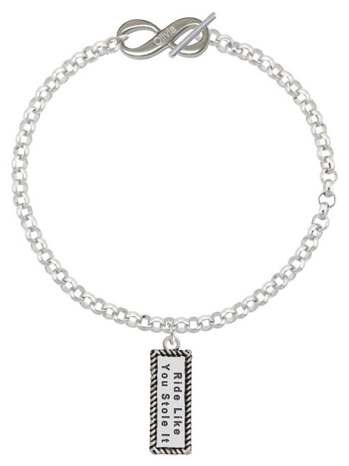 Silver Plated Ride Like You Stole It - Custom Engraved Infinity Toggle Bracelet: Personalized Jewelry Gift - Names, Initials, Dates, Bible Verses